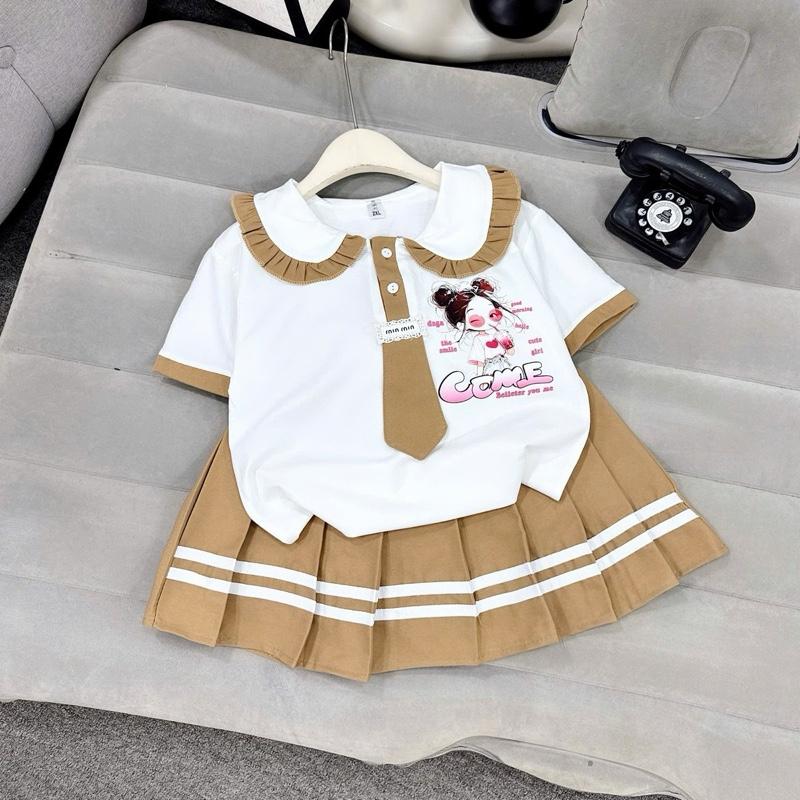 10-32kg Set váy học sinh áo cotton mềm mát kèm cà vạt HÌNH CÔ GÁI COMI cho bé gái