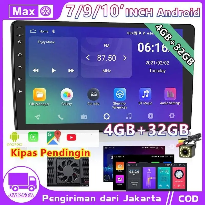 4GB+32GB 8GB+64GB 7/9/10  Inch Android 12 Radio Stereo Mobil  4+32GB  ROM Bluetooth WiFi GPS Navigasi Head Unit dengan Layar IPS 2.5D Android 9 inch Mobil Stereo Radio Car Multimedia MP5 GPS WIFI 0