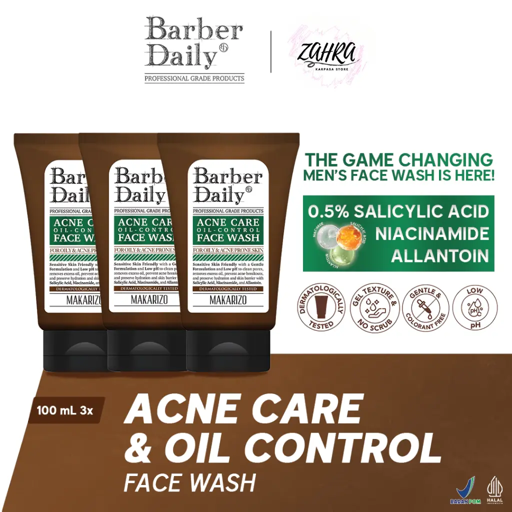 Triple Pack Ultimate Clenser Barber Daily Acne Care & Oil Control Face Wash 100mL x 3 Acid Facial Kering Membersihkan Wajah Niacinamide Cleanser Muka