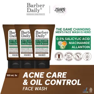 Barber Daily Face Wash Triple Pack Ultimate Clenser 100mL x 3 - Sabun Muka Pria Anti-Acne & Kontrol Minyak dengan Salicylic Acid & Niacinamide