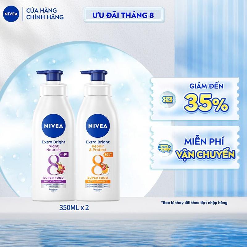 [K] Bộ 2 Sữa Dưỡng Thể NIVEA 8 Super Foods Ngày Và Đêm Dưỡng Sáng Da (350 ml) - 98412+88311