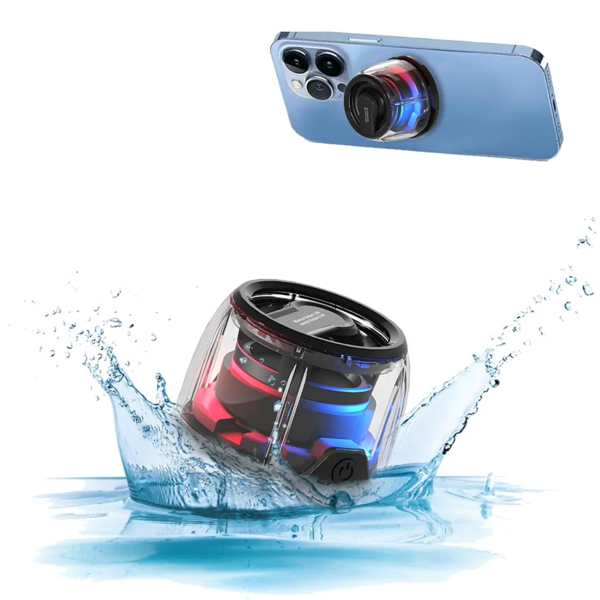 BW200 Magnetic Bluetooth Speaker, 5W Mini Speakers Wireless with Bluetooth 5.3, RGB Light, Game Mode, 7H Playtime, Portable Phone Stand for iPhone, Travel, Golf Cart - Black Audio Colorful Metal Connection Lanyard Stereo Transparent Smartphone