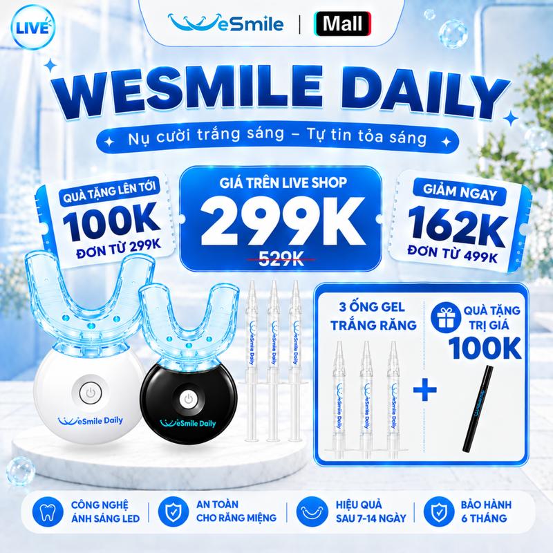 Kit trắng Răng WeSmile Daily, Máy làm trắng răng tại nhà WeSmile hỗ trợ bật 3-6 Tone, duy trì độ bền màu răng lên tới 8 tháng tuỳ cơ địa