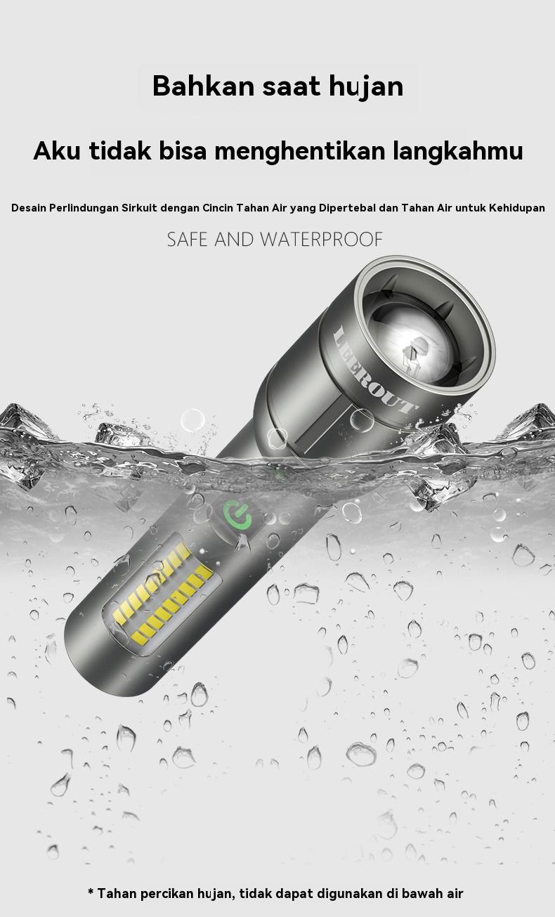 LEEROUT FlashlightSenter Terterang LED 1500 Lumen Super Terang Zoom TeleskopikDengan lampu peringatan Jangkau panjang