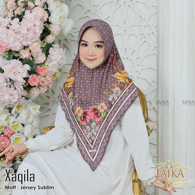 Bergo Daily Instan motif Xaqila runcing by LAIKAcollection