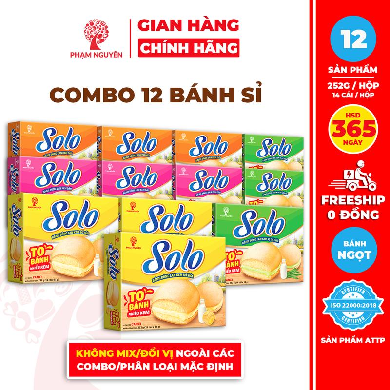 BÁNH KẸO SỈ Combo 12 Hộp Bánh bông lan kem Solo Phạm Nguyên 252g | Đồ ăn vặt