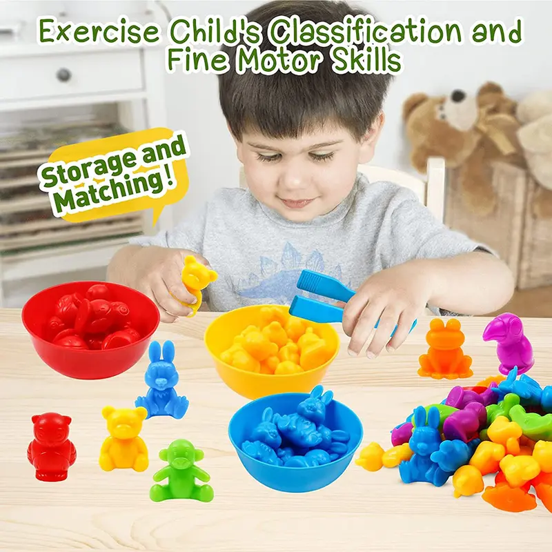 36/48/56 Buah Mainan Anak-anak Penyortiran Warna Mengidentifikasi Warna untuk Anak-anak Kecil Permainan Montessori dengan Mangkuk Penyortiran Gratis dan 2 Pinset 0