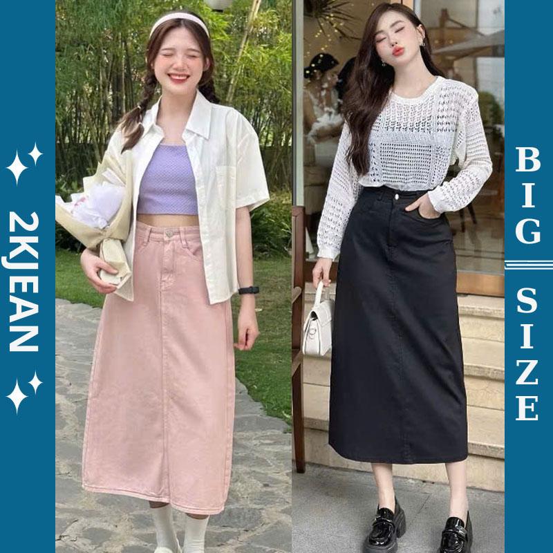  Chân váy nữ jean dài Bigsize 55kg-85kg kiểu chân váy dài xẻ tà sau form dáng chữ a cạp cao 2KJean MS430 