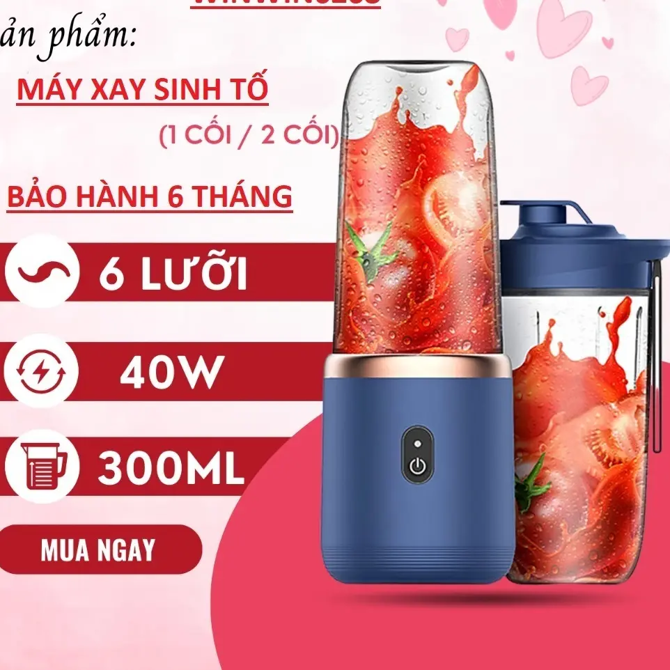 Máy Xay Sinh Tố Juicing Cup 300ML Cầm Tay 6 Lưỡi Sử Dụng Pin Sạc Cổng USB Siêu Tiện Lợi