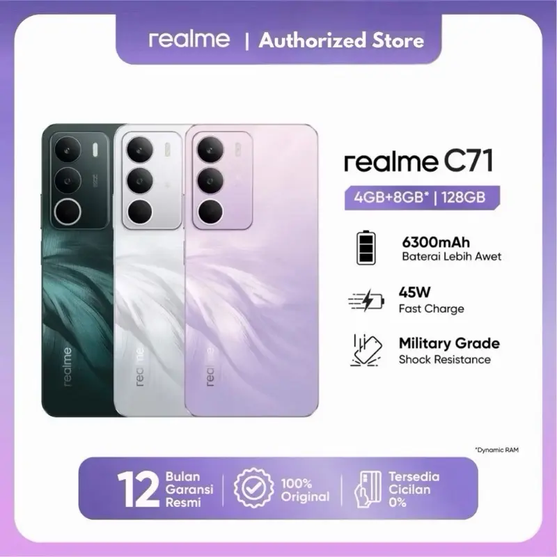 realme C71 4GB+128GB I 6GB+128GB I 8+128GB (6300mAh Big Battery I45 watt Fast ChargeI Millitary Grade Shock