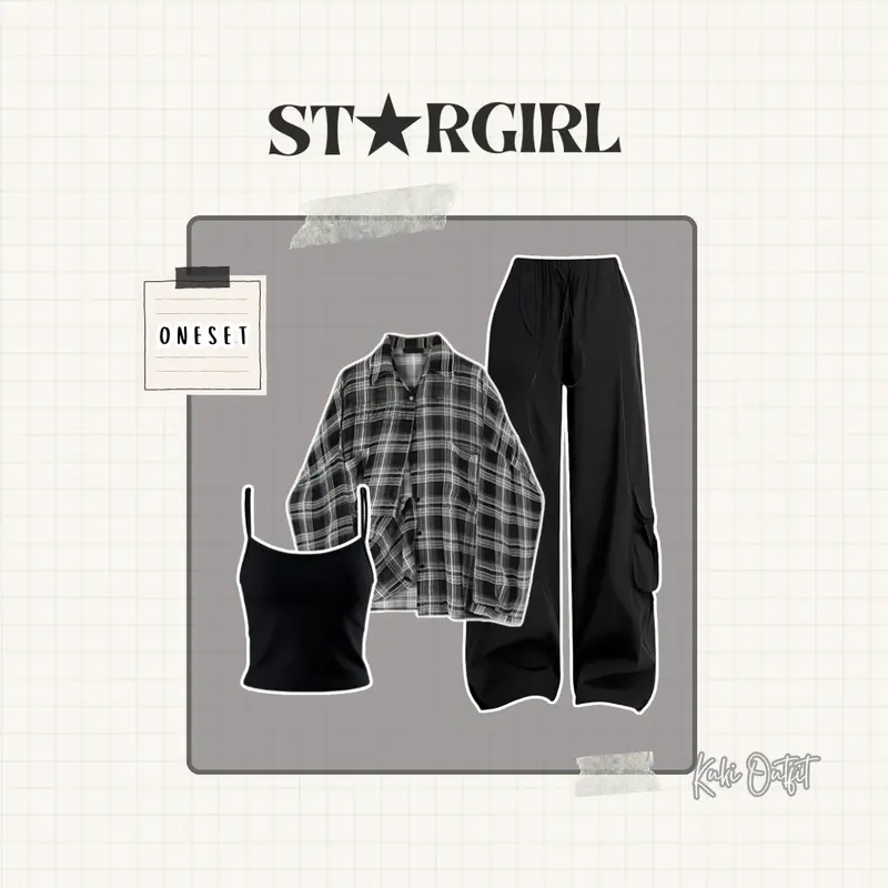1 Set OOTD Korean Style (Kemeja Flanel + Celana Cargo + Tanktop) One Set Wanita Perempuan - KK125 Atasan Casual Fit Katun Nyaman Panjang Setelan Bawahan Lembut Linen Formal Oversize Blazer Baju Remaja Basic 1
