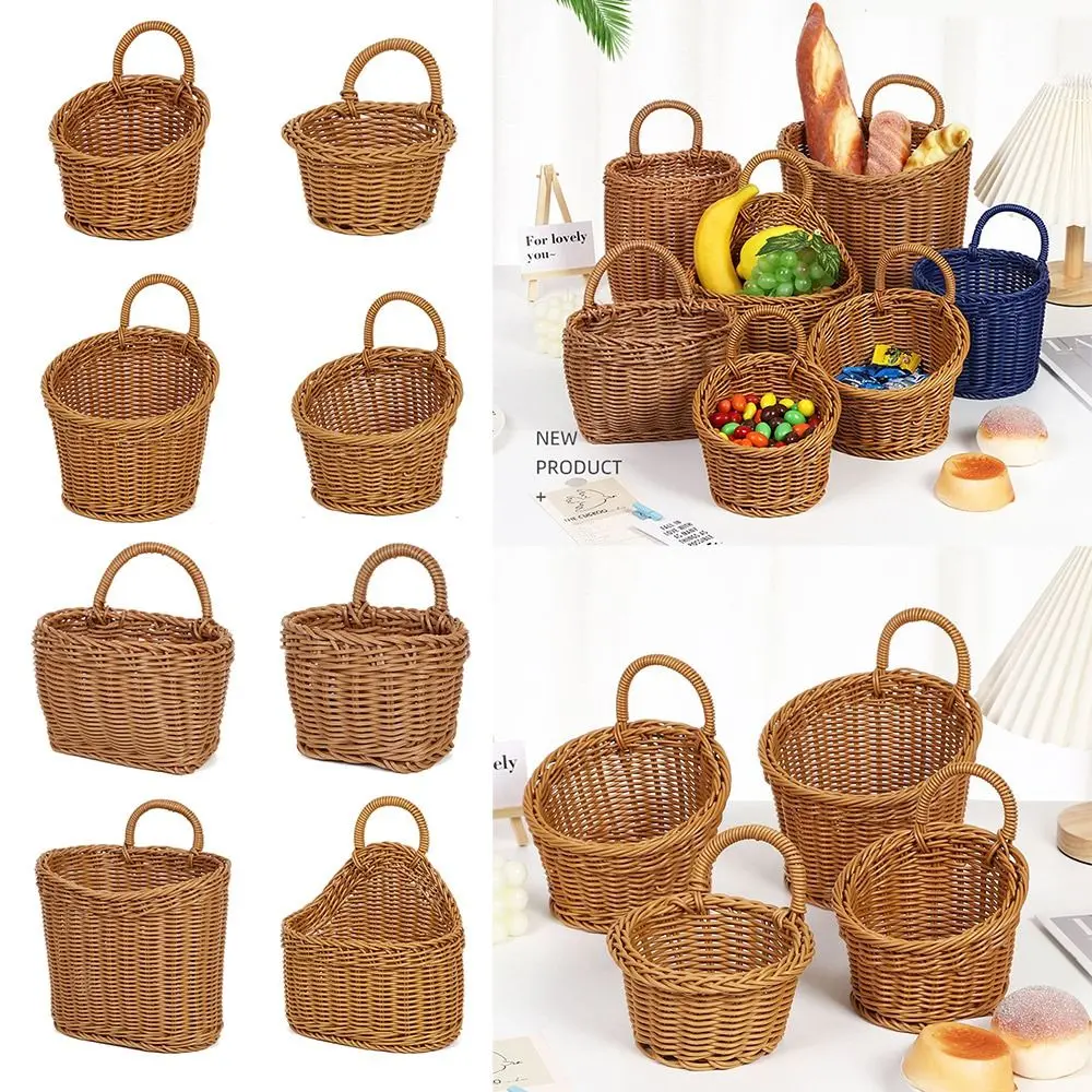 Giỏ Đựng Đồ Nhà Bếp, Chất Liệu Mây Giả, Đồ Trang Trí Nhà Sáng Tạo, Có Tay Cầm, Giỏ Treo Tường, Thích Hợp Cho Phòng Khách, Đựng Rau Củ Quả Và Hoa, Dệt Tay, Giỏ Treo