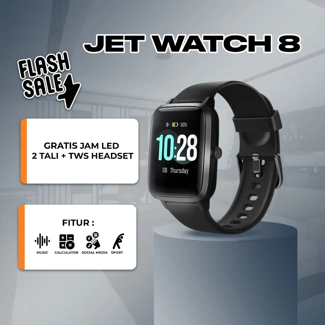 [BELI 1 JAM BONUS 1 JAM DIGITAL] SMARTWATCH JET GEN 8 1/2 TALI - JAM TANGAN CERDAS IOS DAN ANDROID UTAMA