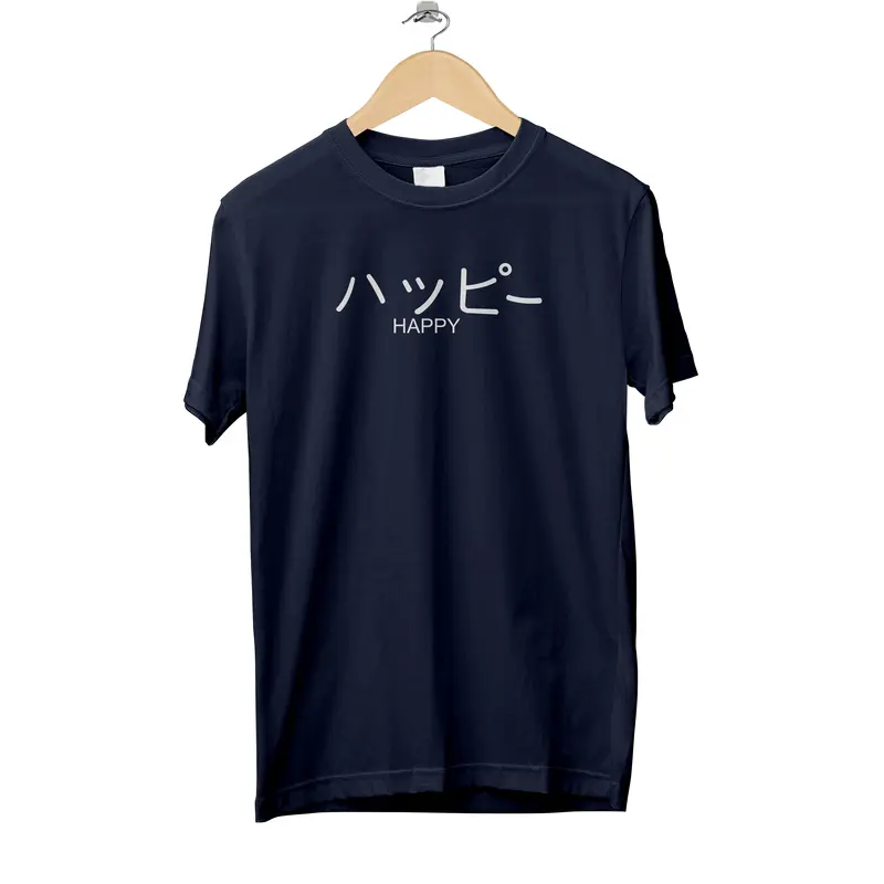 Kaos Tulisan Jepang Happy Baju Distro Pria Atasan Cewek Murah Nyaman 1