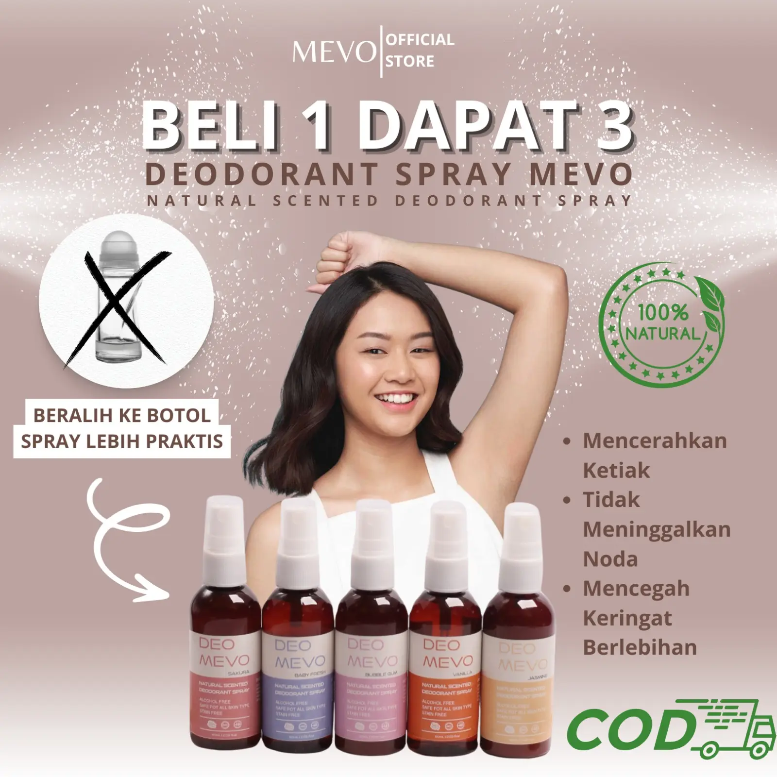Promo BELI 1 DAPAT 2 Natural DEO MEVO Deodorant Spray  isi 60ML