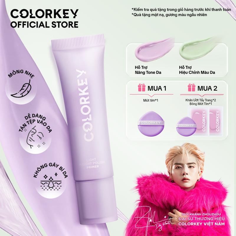 OFFICIAL Kem Lót COLORKEY Giúp Hỗ Trợ Hiệu Chỉnh Màu Da & Nâng Tone Da Mỏng Nhẹ Không Bí Da 30g