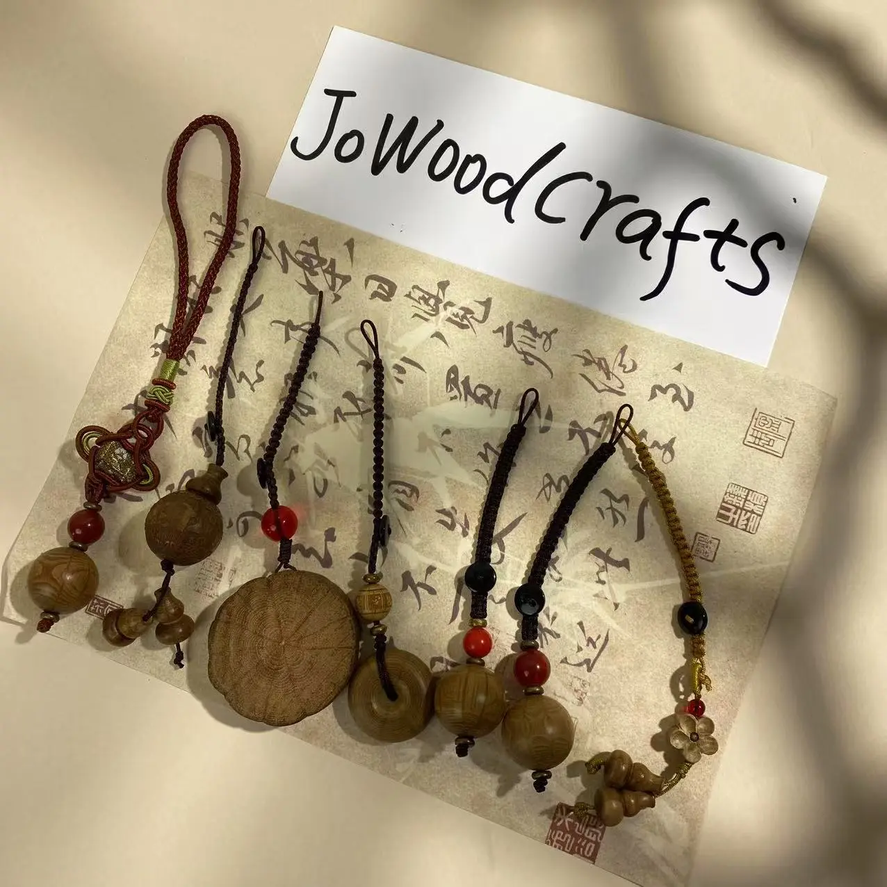 JoWood Crafts Chinese Mount Wutai old material six nine paths wood keychains 1