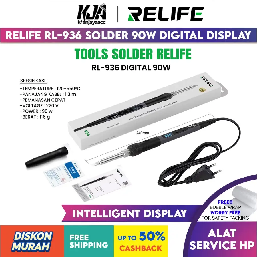RELIFE RL-936 Solder Tangan Digital 90 watt Auto Sleep Dengan Layar Digital Cerdas Solder Portabel 120~550 ℃