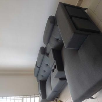 Product Review of [ FREE INSTALLATION ] Grey L Shape Sofa with Tea Cup Holder and Stool headrest Adjustable Fabric Sofa Metal Leg Assembled from F** M**l 1