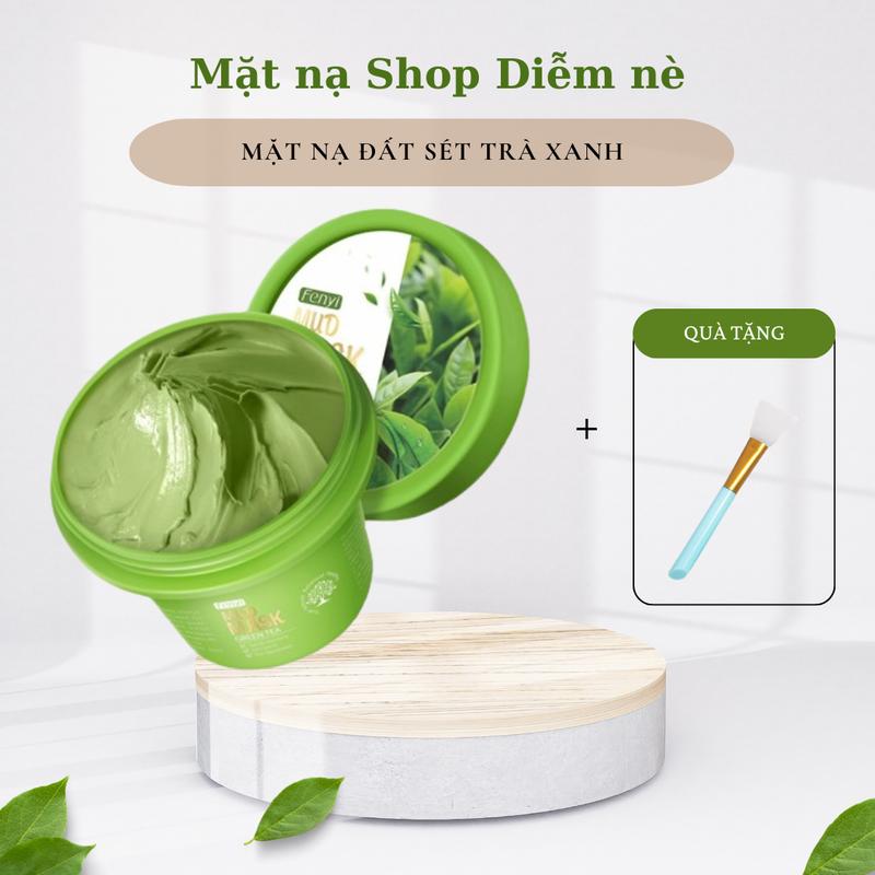   Hủ 100g tặng kèm cọ  mặt nạ đất sét trà xanh kiềm dầu giảm mụn đều màu da 