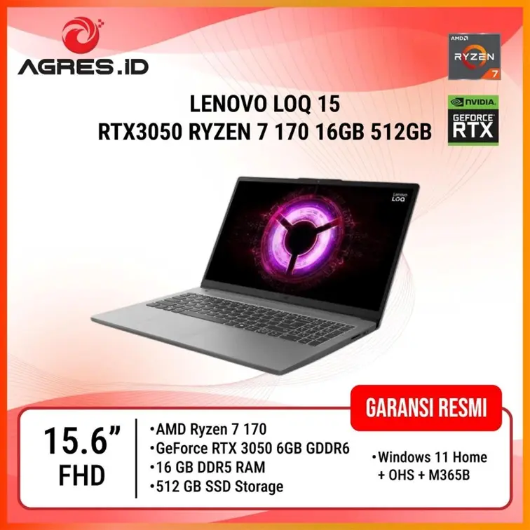 [CO] LENOVO LOQ 15 RYZEN 7 170 RTX3050 6GB/ 16GB 512GB W11+OHS 15.6FHD IPS 144HZ 100SRGB