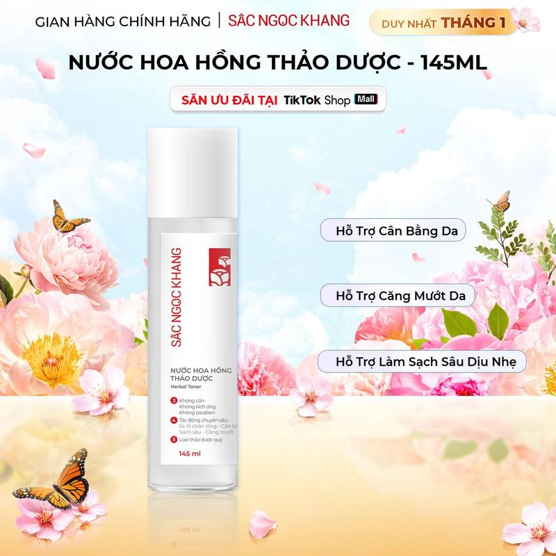  Nước Hoa Hồng Sắc Ngọc Khang  145ML  Chiết Xuất Từ 5 Loại Thảo Dược Thiên Nhiên - Hỗ Trợ Cân Bằng Da Hạn Chế Lỗ Chân Lông To Skincare Toner Làm Đẹp Da Dưỡng Da Mặt 