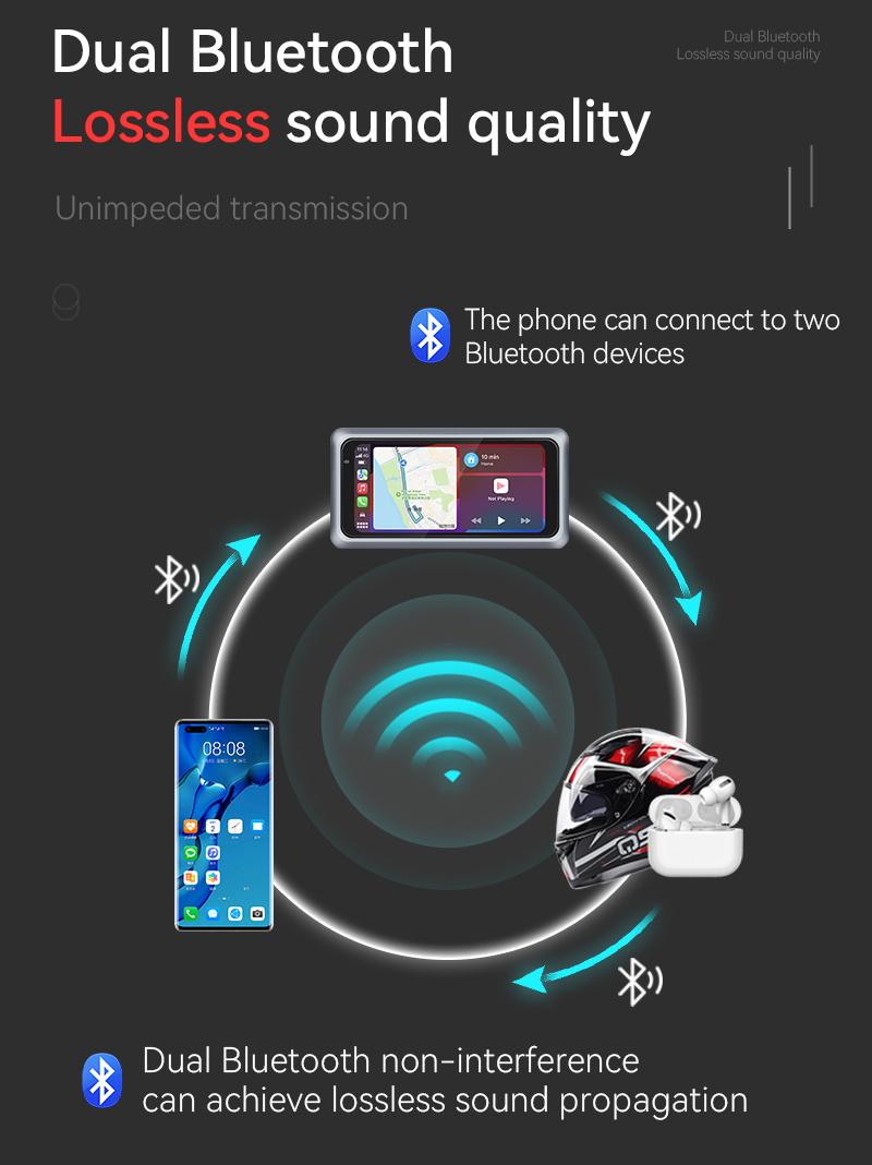 Product Introduction of M6 Motorcycle Portable GPS Navigation Dash Cam Recorder Wireless Apple Carplay Android Auto 6.25 Inch Touch Screen IPX7 Waterproof Tire Pressure System TPMS Metal body 27