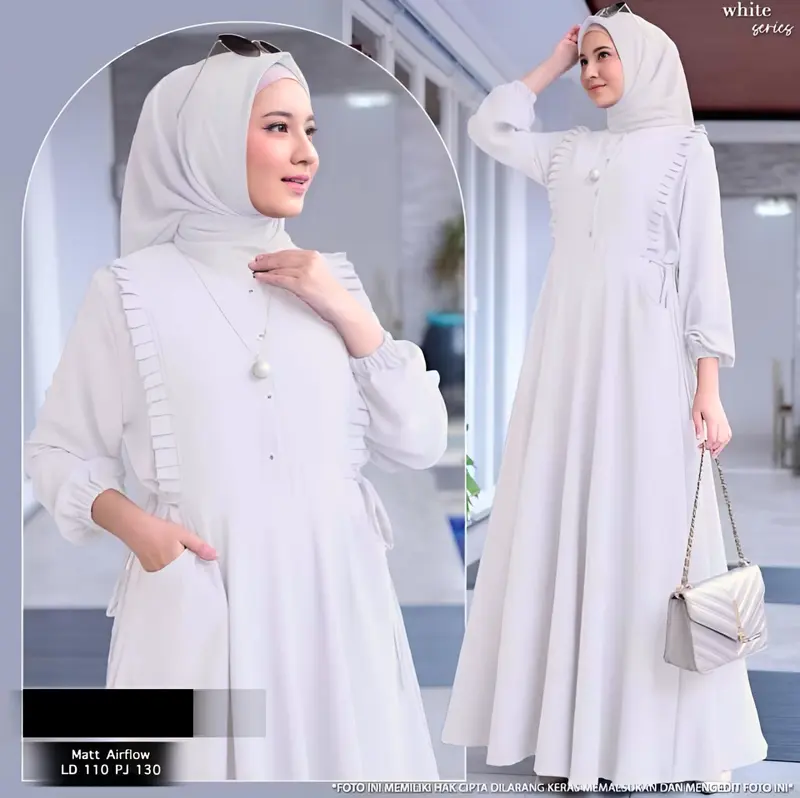 Meika Mika Dress Gamis Crinkle Airflow Premium Kancing Polos Muslim Nyaman gamis  maxi baju  gamis Panjang 2