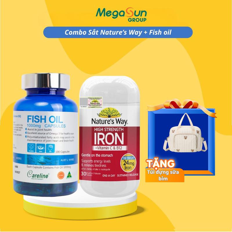   TẶNG TÚI ĐỰNG SỮA BỈM  Combo DHA Careline Và Sắt Nature's Way - Hỗ Trợ Bổ Sung DHA EPA Và Sắt Cho Mẹ Bầu 