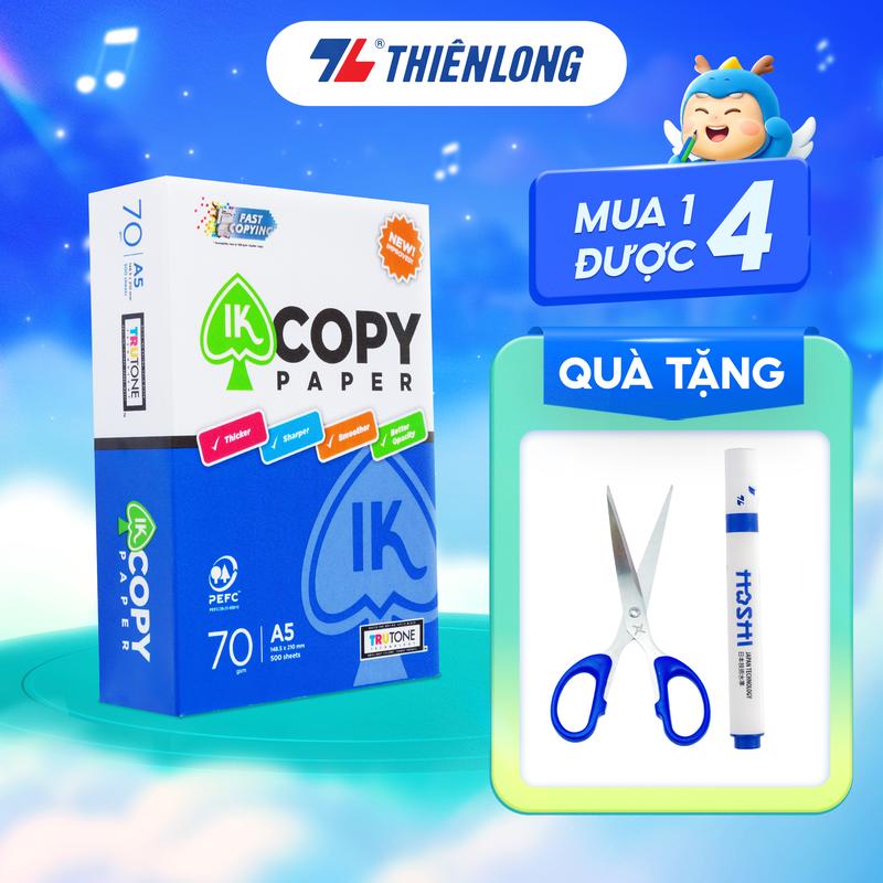 Giấy A5 - Combo 10 Ream 70 gsm IK Copy (5000 tờ) - Hàng nhập khẩu Indonesia, giấy in, photo đều màu, độ dày nâng cao