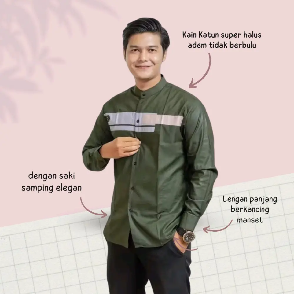 Baju Koko Pria Dewasa Kemeja Koko Lengan Panjang Motif Yordan Series Muslim Terbaru
