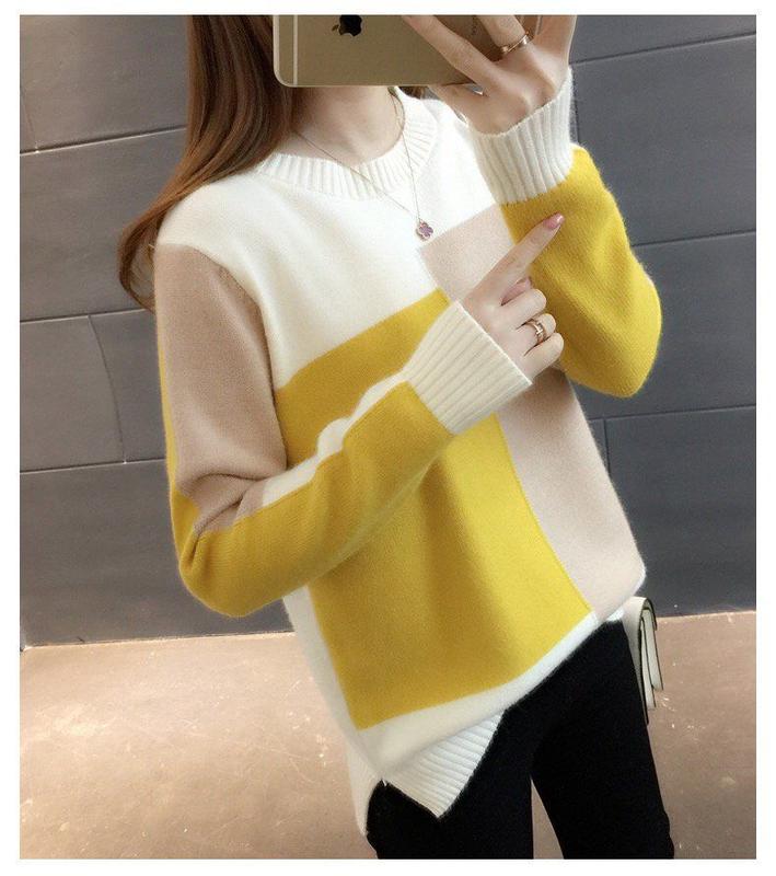 Product Introduction of ZANA Autumn and Winter Women's New Pullover Sweater Loose Korean Color Block Long Sleeve Knitted Bottom Top 18