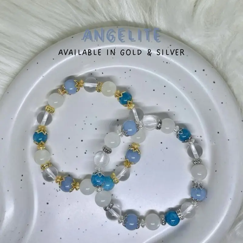 Angelite, Aquamarine & Moonstone Crystal Bracelet