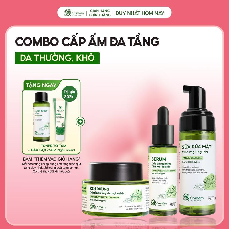 Bộ Chăm Sóc Da 3 Bước Sữa Rửa Mặt Làm Sạch Sâu Serum Kem Dưỡng Cấp Ẩm Tơ Tằm Cỏ Mềm Cho Da Thường Đến Khô