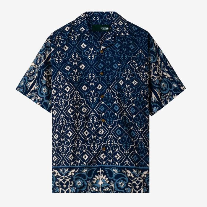 Gambar Baju Muslim Duha Muslimwear - Mahmal Camp Collar Shirt - Blue dari Duha Muslim Wear Kota Tangerang Tokopedia