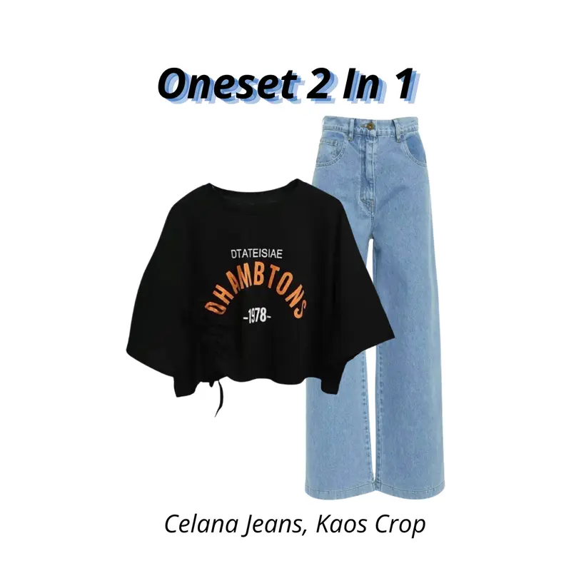 Tasya Outfit Oneset 3 In 1 Korean (Kaos Crop, Celana Jeans, Tas) - PF47 Setelan Santai 2