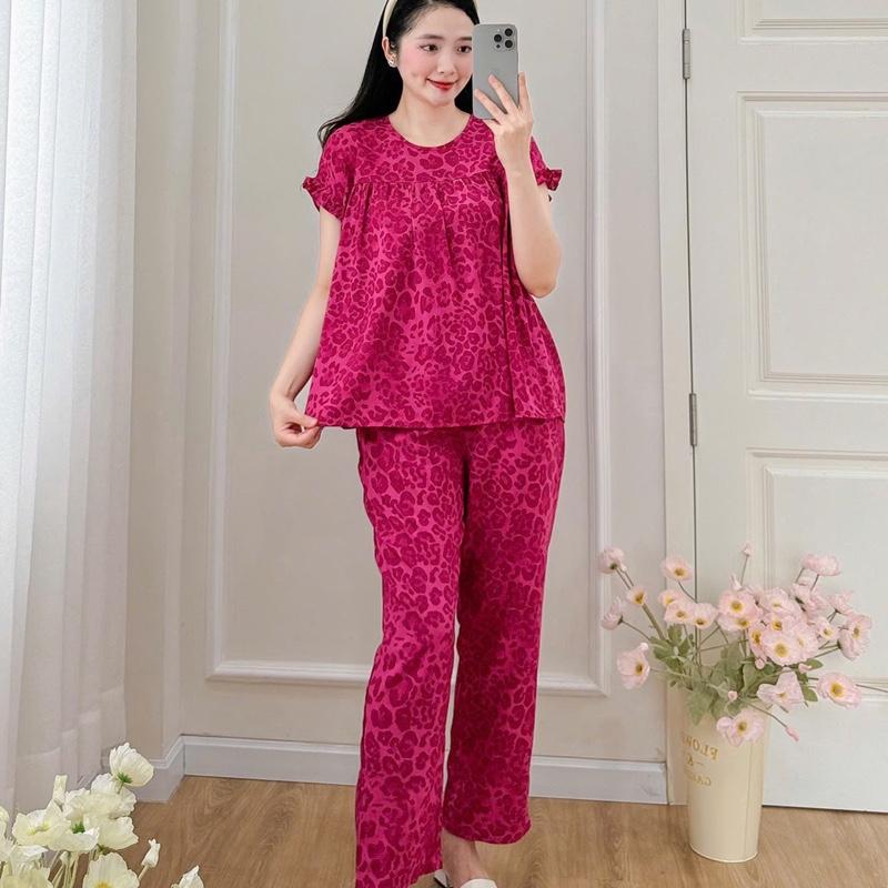 Bộ tole lanh quần dài tay ngắn babydoll mặc nhà Nữ