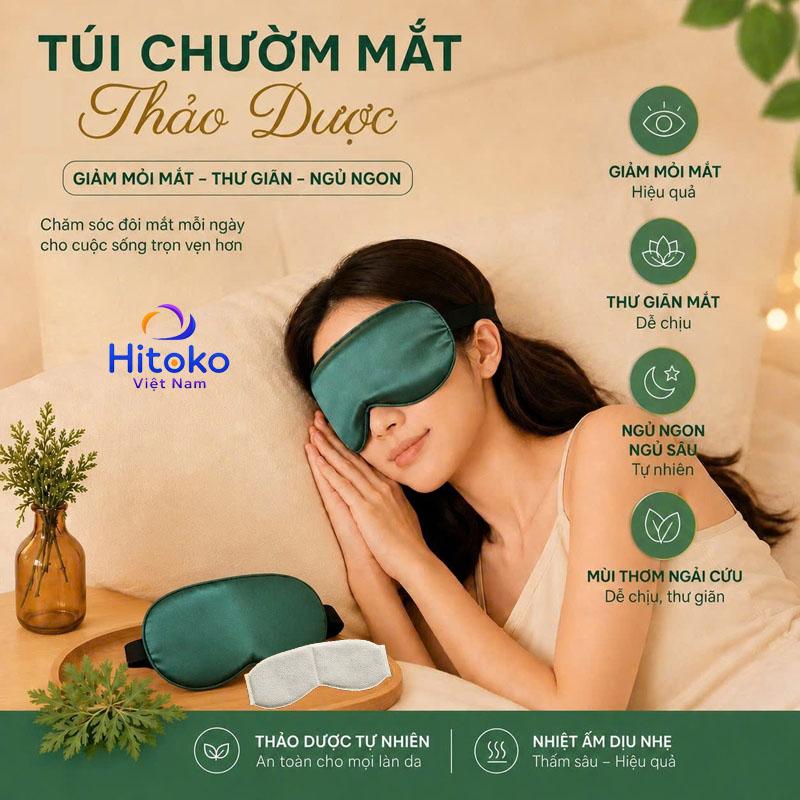 Túi chườm mắt thảo dược ngải cứu Hitoko-HM1, Máy massage mắt chườm nóng 5 mức nhiệt, Mặt nạ mắt bằng điện sạc USB có hẹn giờ, Bịt mắt ngủ lụa mềm mại, Mask mắt chườm ấm thư giãn