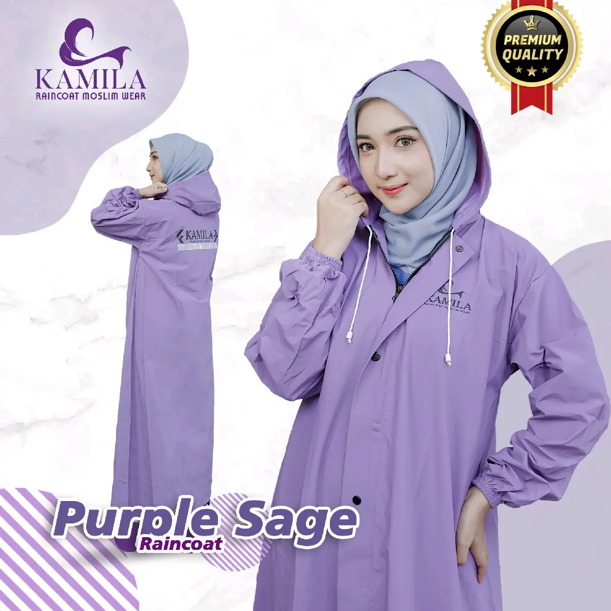 JAS HUJAN,RAINCOAT gamis muslimah wanita anti rembes bahan pvc 0,25 by KAMILA best quality Lilac