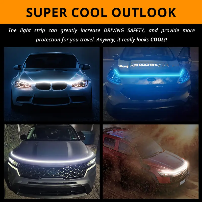 LED Car Hood Light Strip, Dynamic Scan Start-up 71 79 87 inch Flexible Waterproof DRL Daytime Running Lights, Universal Engine Cover Exterior Decoration Accessories for Cars SUV Truck, Car, BMW, Essential Goodies Light Bars Product, custom lighting 6