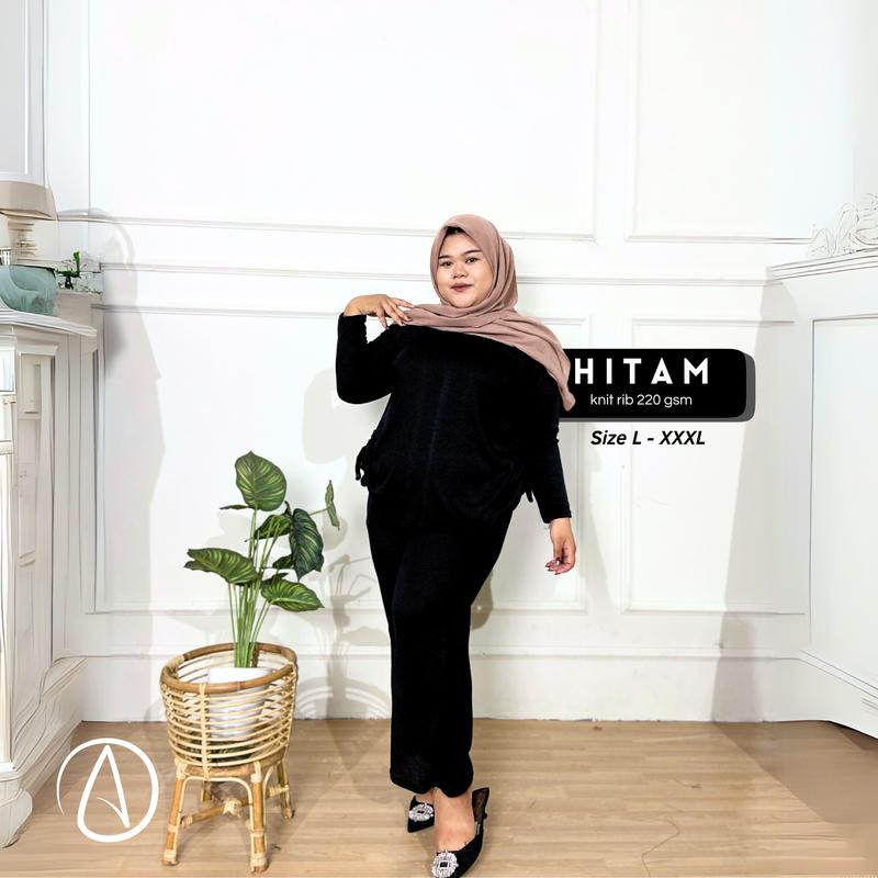 LA - LAURA Set Celana Serut Wanita Rib JUMBO Nyaman dan Melar One Set Wanita Halus Bigsize Setelan Daily terbaru 6