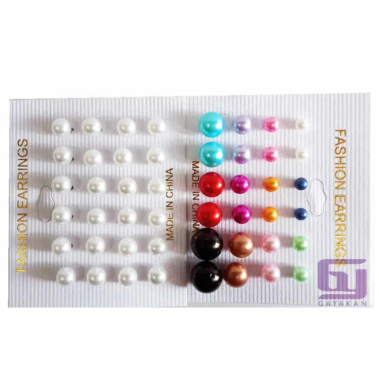 Isi 24 Pcs (12 Pasang) Anting Tusuk Besi Mote Lada Putih Multiwarna Multisize 2