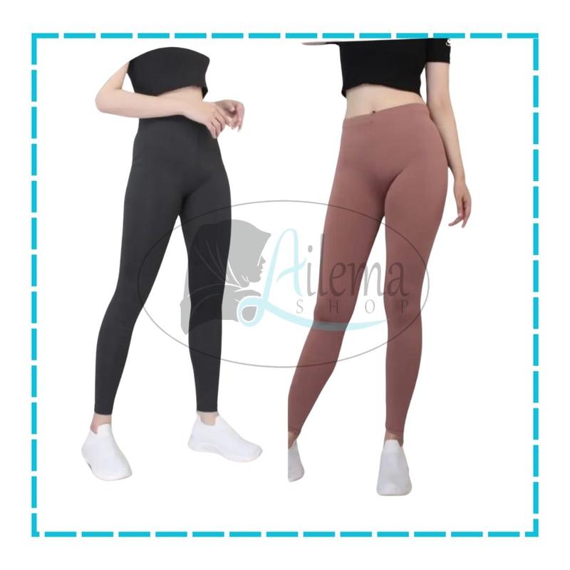 Paket Hemat 2 Pcs Legging Panjang Wanita / Legging Spandek Polos Hitam Tebal Celana Dalaman Nyaman Standar Melar Dewasa 4