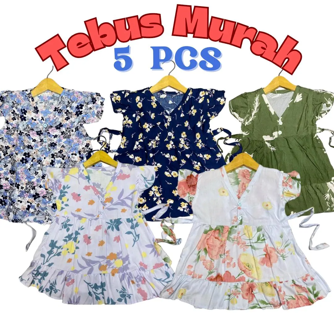 PAKET 5 PCS DRES RUFLY USIA 0-6TH dres anak prempuan dres terlaris dres rayon dres bayi Perempuan