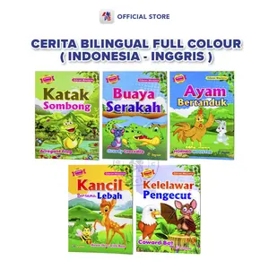 Buku Cerita Anak Bilingual Full Colour : Katak Sombong / Ayam Bertanduk / Kancil Bersama Lebah / Buaya Serakah / Kelelawar Pengecut / SANGKALA - SKL