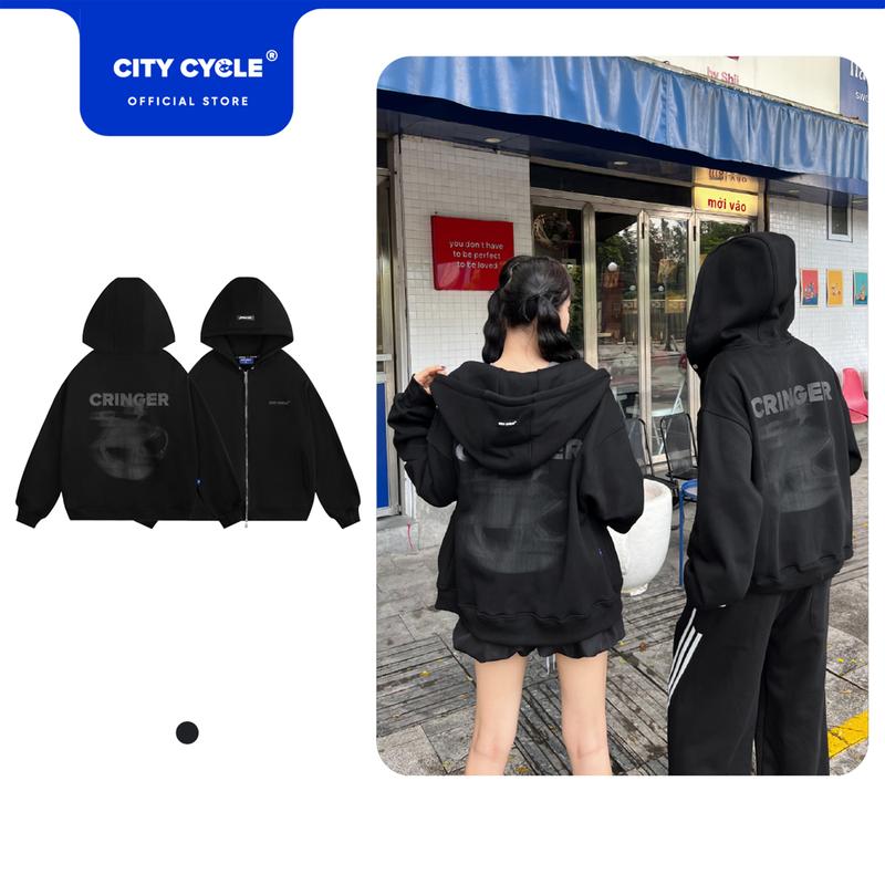 Áo khoác hoodie zip nam nữ nỉ mũ 2 lớp boxy Local Brand Chính Hãng City Cycle Áo Khoác Hoodie zip Blur Mood