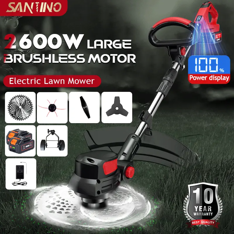 SANTINO Mesin Rumput Cordless 2600W Brushless Grass Cutter Machine(German Brand 10Year Warranty)Grass Trimmer Lawn Mower Battery Electric Motor Steel