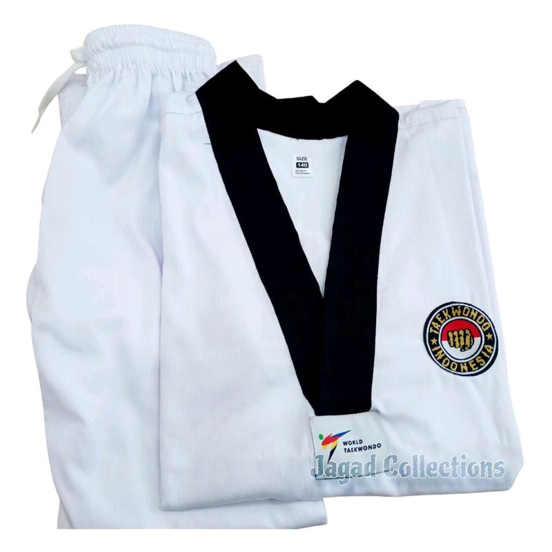 BAJU, SERAGAM TAEKWONDO KERAH HITAM (BAJU DAN CELANA PLUS SABUK) 0