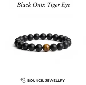 Gelang Kombinasi Black Onyx Doff & Tiger Eye (8mm) – Eksklusif & Berwibawa Cocok Untuk Pria Macho