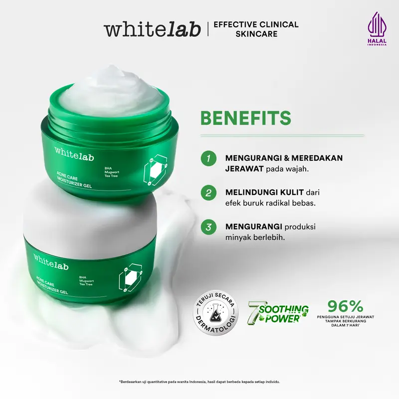 [SPECIAL RACUNINSKINCARE] WHITELAB ACNE CARE MOISTURIZER GEL - PELEMBAP KULIT WAJAH UNTUK MENENANGKAN DAN MEREDAKAN JERAWAT PAGI MALAM DENGAN BHA, MUGWORT & TEA TREE [BPOM] Berjerawat Treatment 2